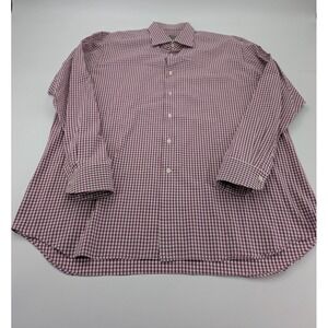 Canali 1934 Dress Shirt Mens 46-18 Pink White Button Up‎ Check Cotton Italy